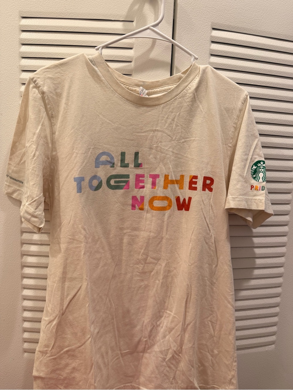 Starbucks Lady Gaga Cream Tee with Multicolor "All Together Now" Graphic